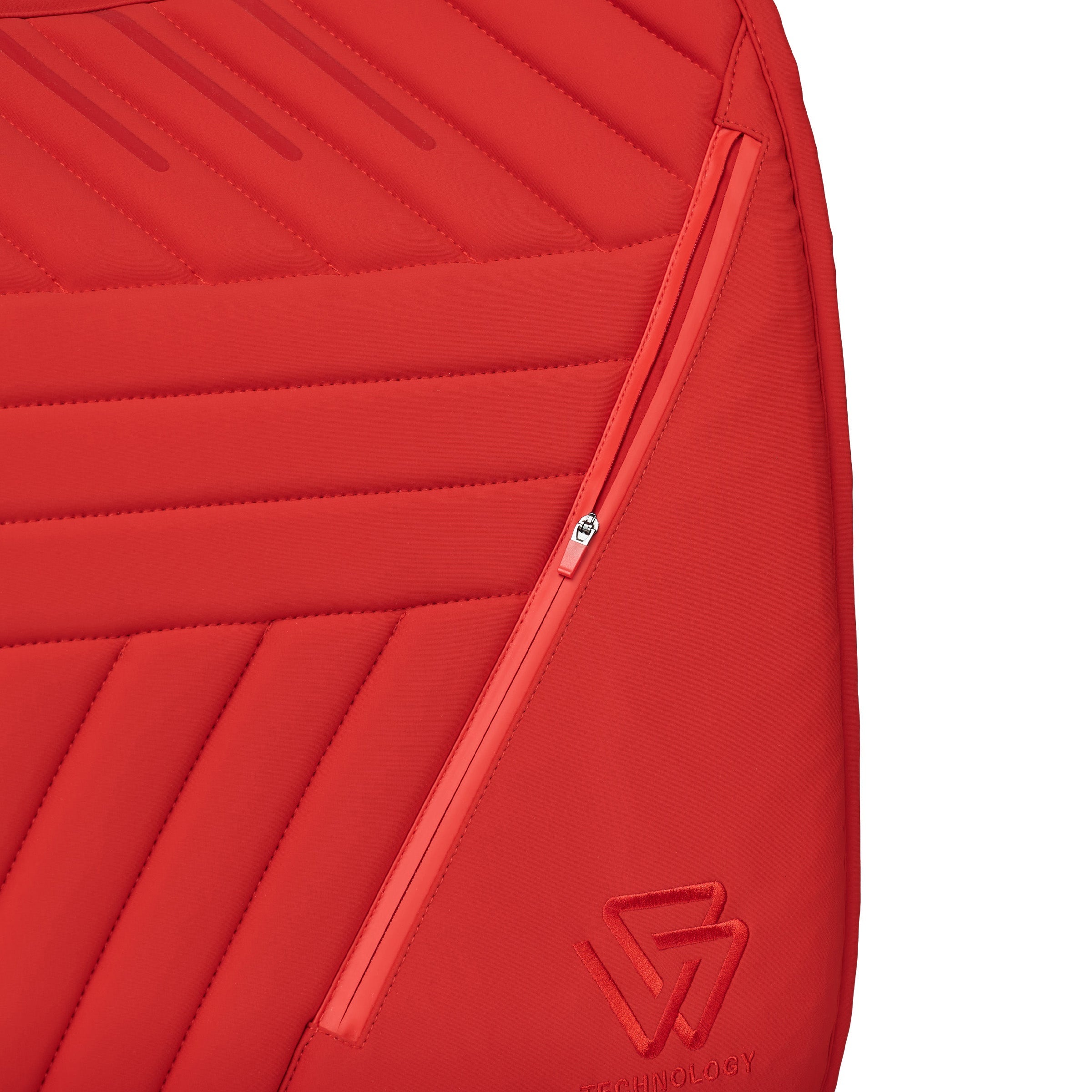 Red - integrated zip pocket detail