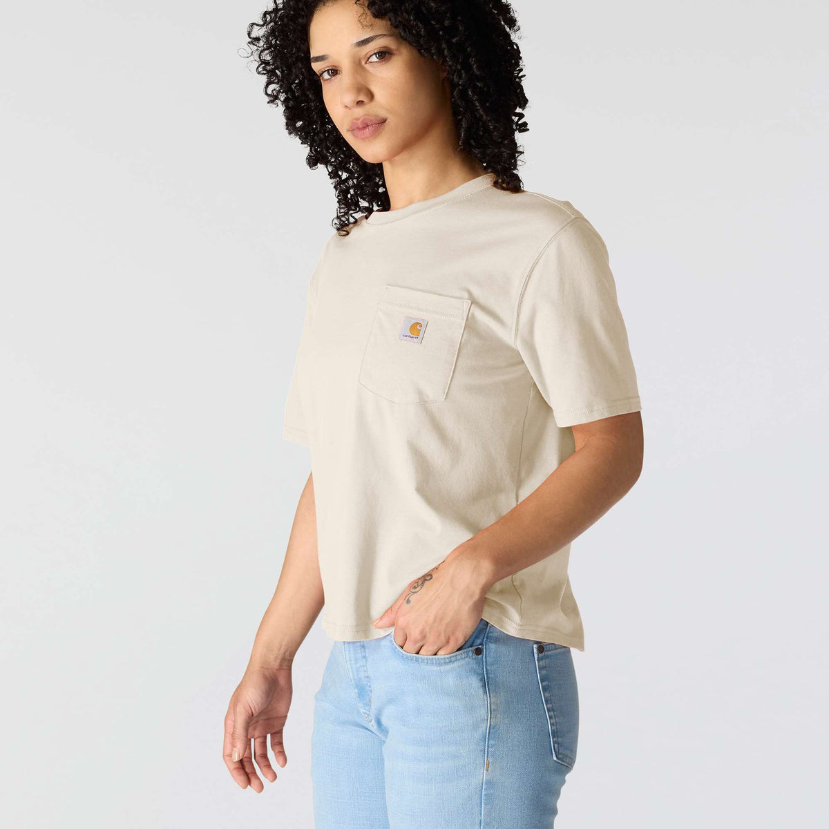 Carhartt Womens Loose Fit Lightweight Short Sleeve Pocket T-Shirt - Oat Milk Heather