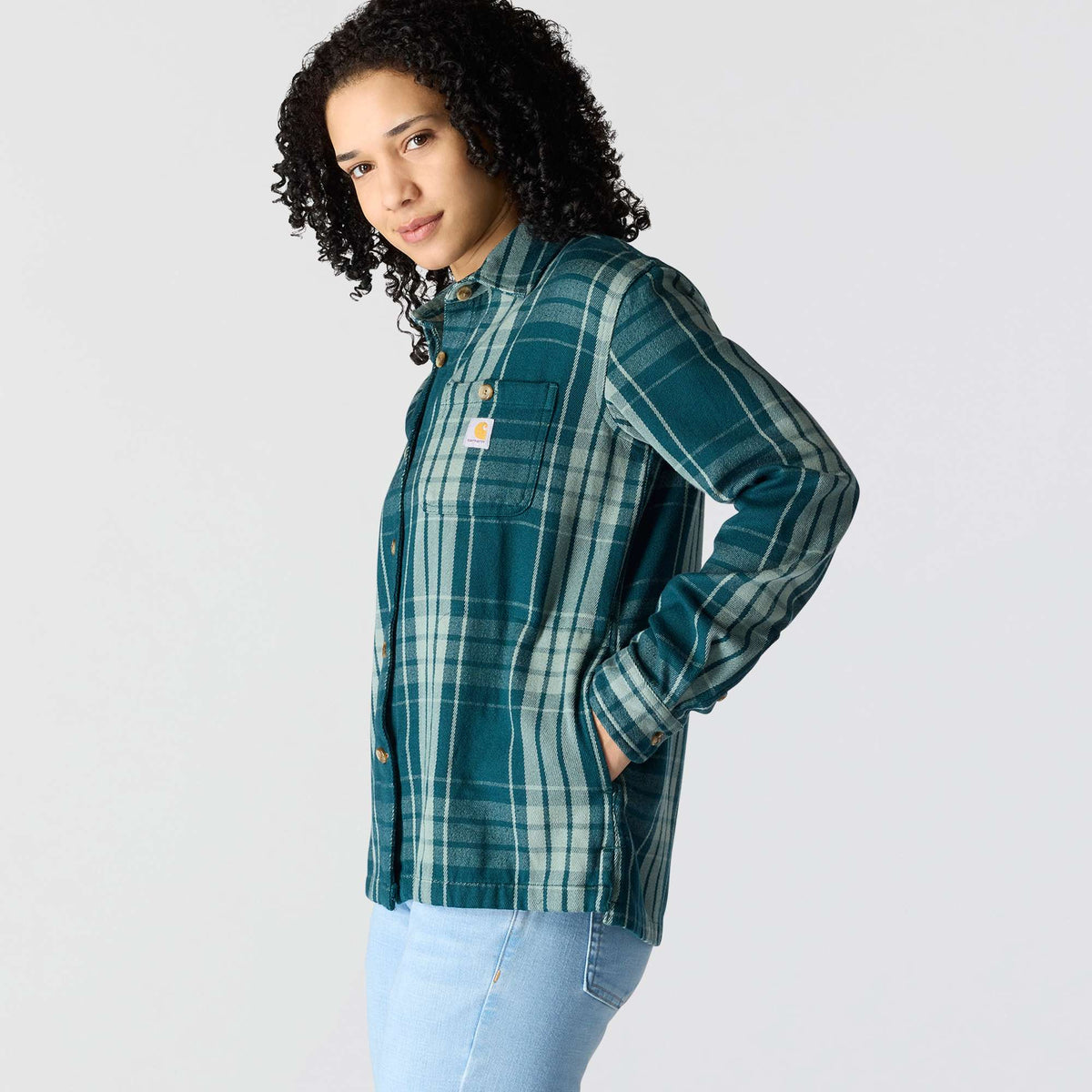 Carhartt Womens TENCEL Fibre Series Loose Fit Twill Plaid Shirt - Greenstone