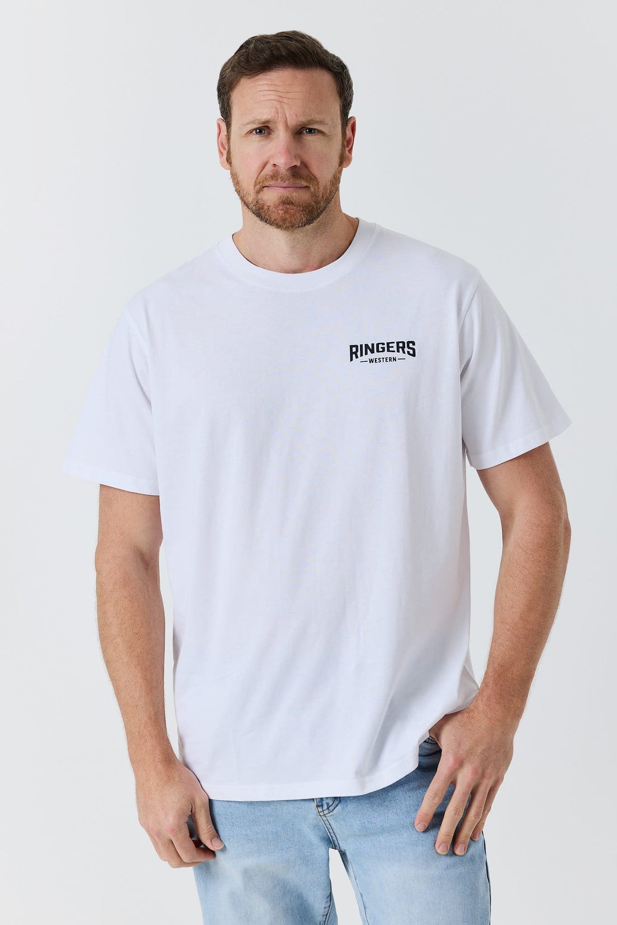 Ringers Western New Squadron Mens Loose Fit T-Shirt in Bright White / Black - front