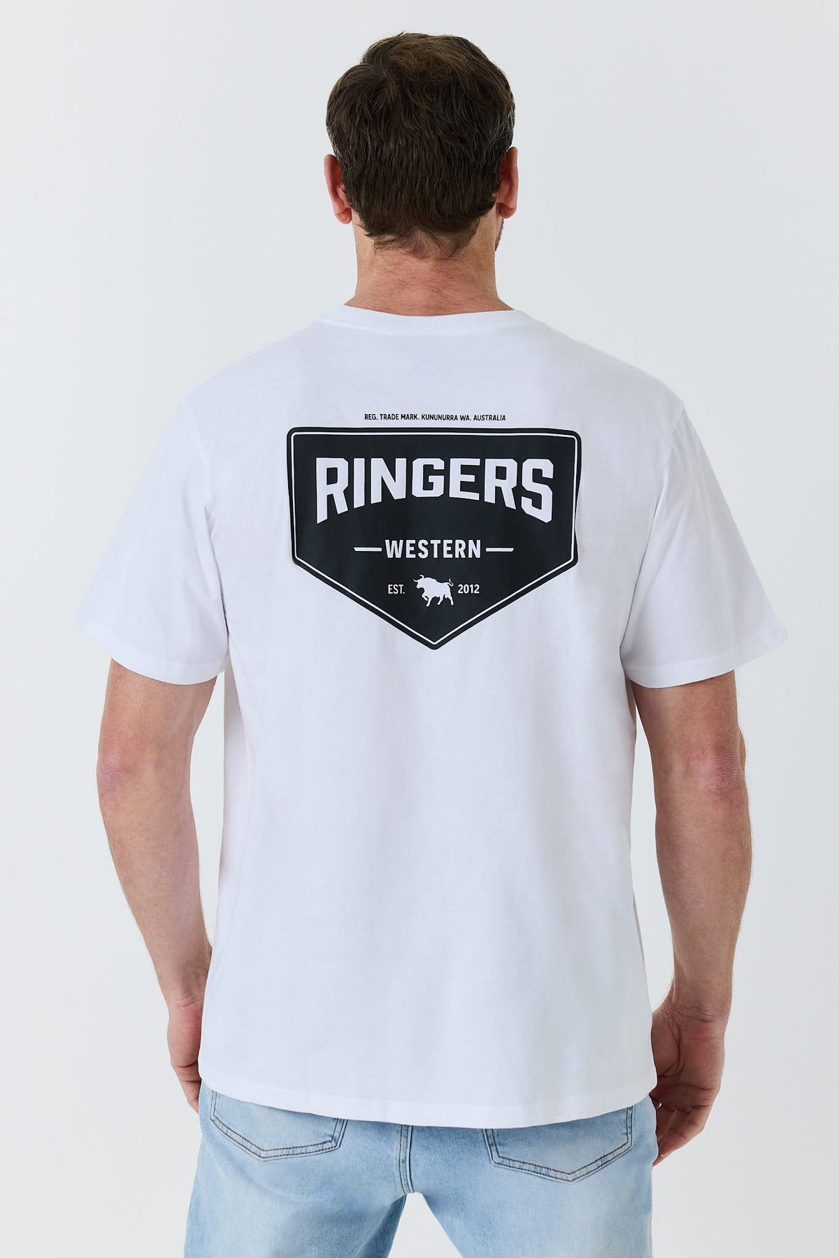 Ringers Western New Squadron Mens Loose Fit T-Shirt in Bright White / Black - back