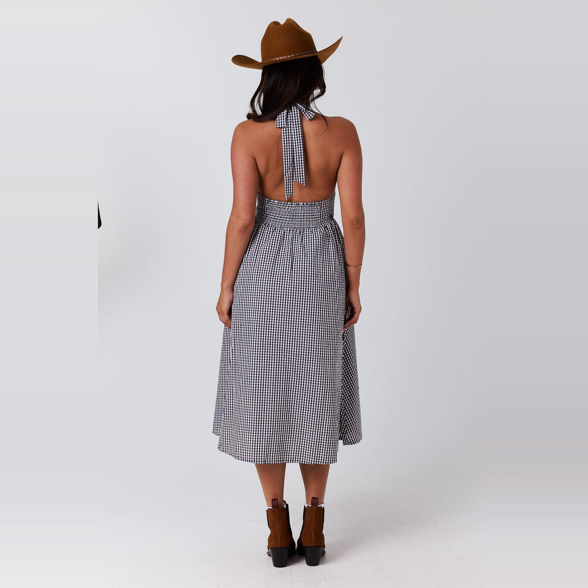 Ringers Western Charmayne Womens Gingham Halter Neck Midi Dress