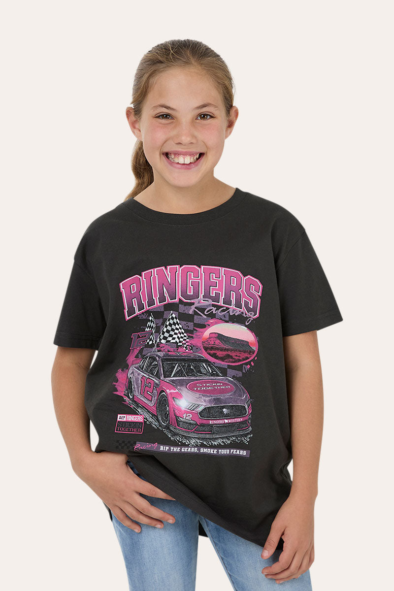 Ringers Western Ringers Racing Youth Girls T-Shirt - Charcoal