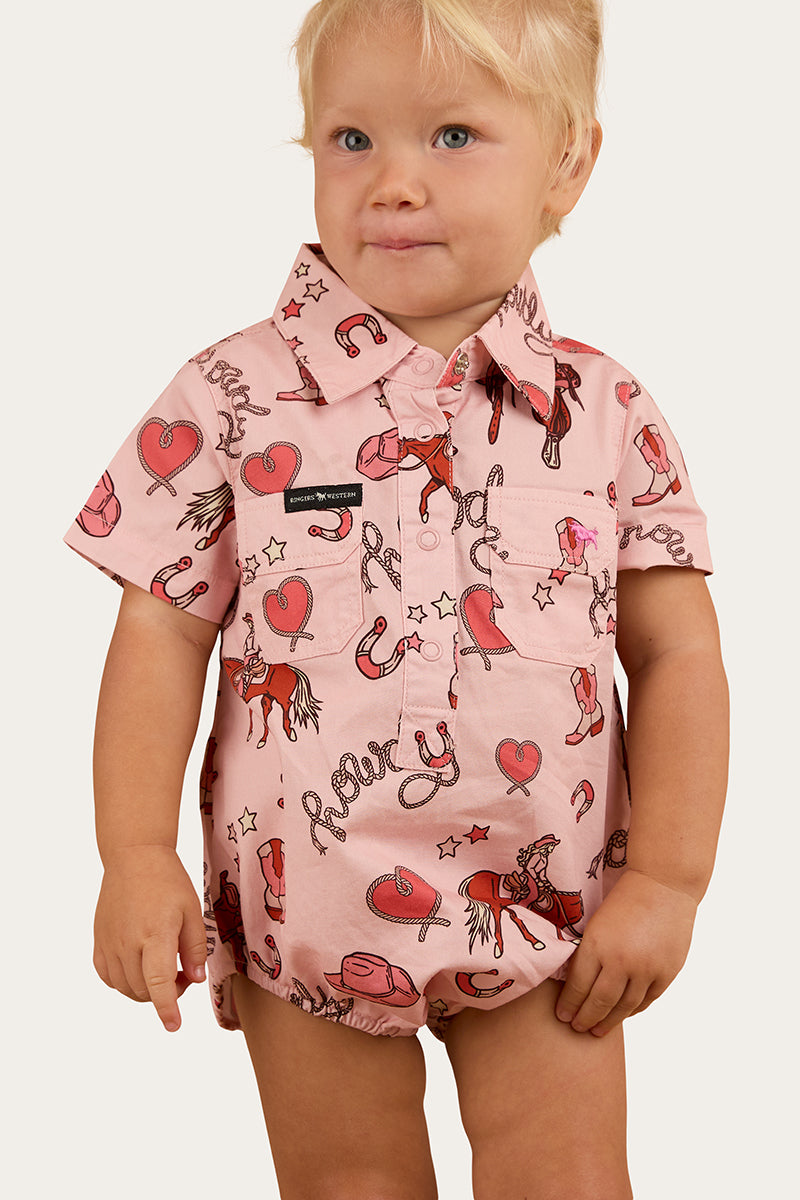 Ringers Western Mini Cowgirl Babies Short Sleeve Work Shirt Romper