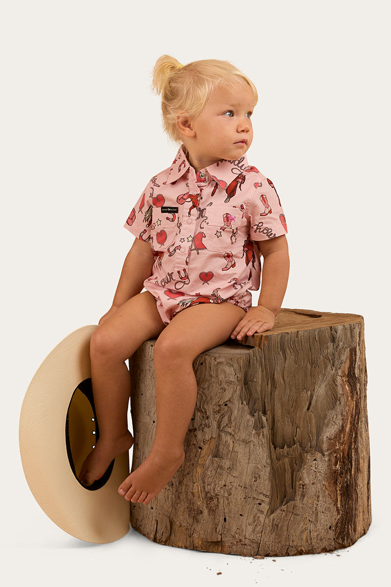 Ringers Western Mini Cowgirl Babies Short Sleeve Work Shirt Romper