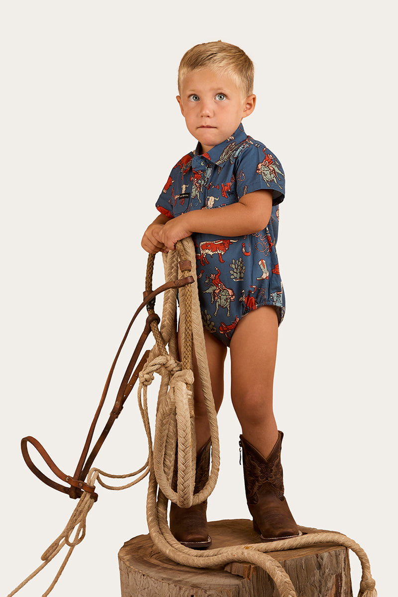 Ringers Western Mini Cowboy Babies Short Sleeve Work Shirt Romper