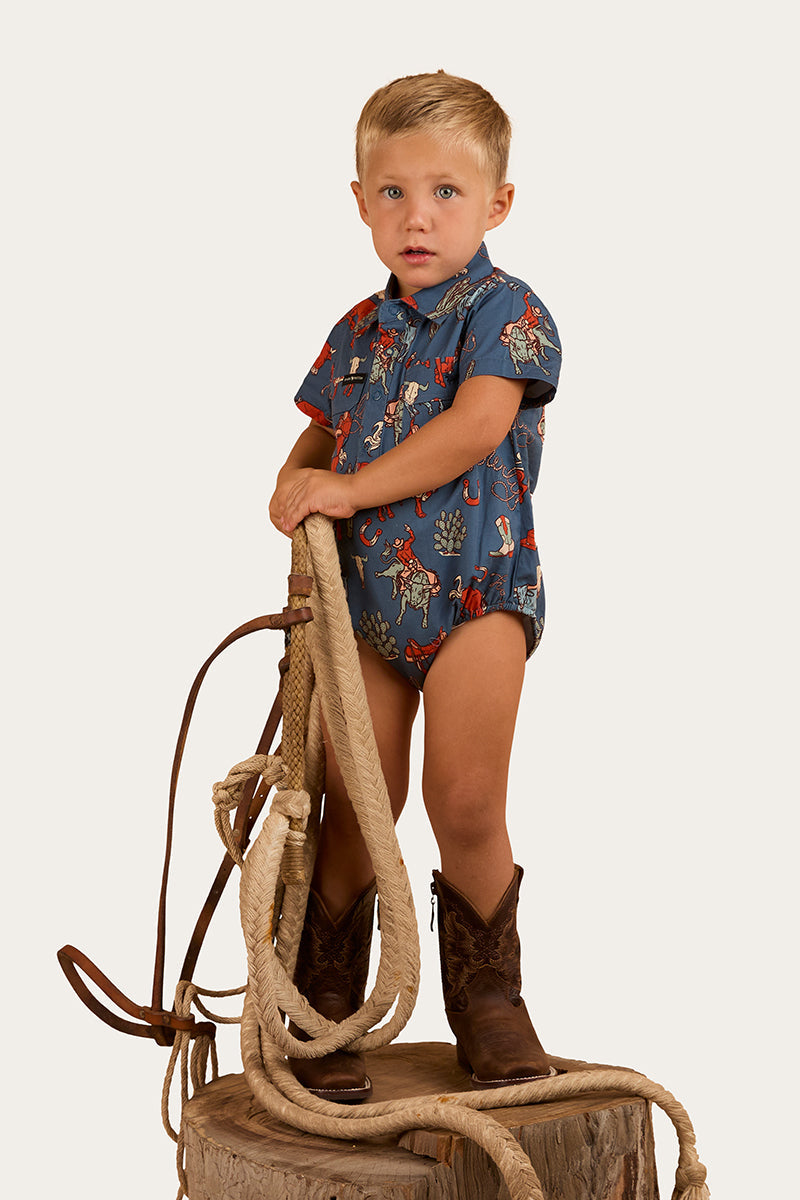Ringers Western Mini Cowboy Babies Short Sleeve Work Shirt Romper
