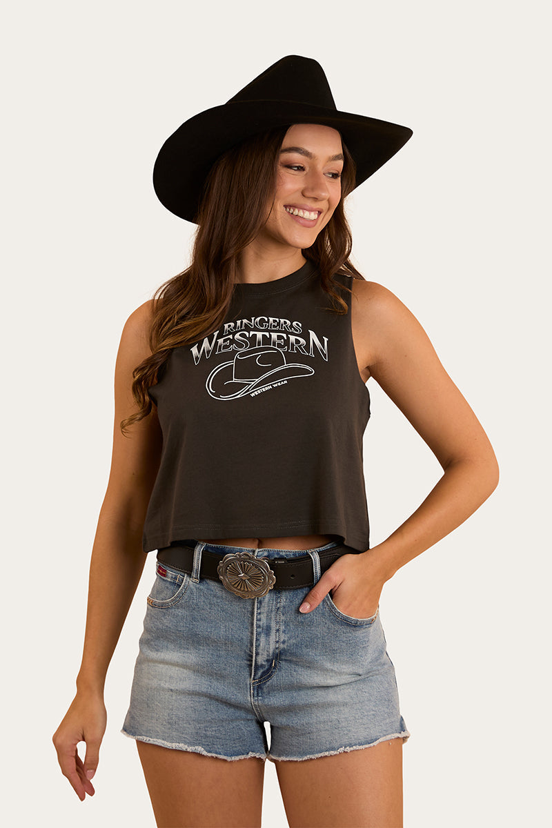 Ringers Western Chasing Cowboys Womens Crop Muscle Tank