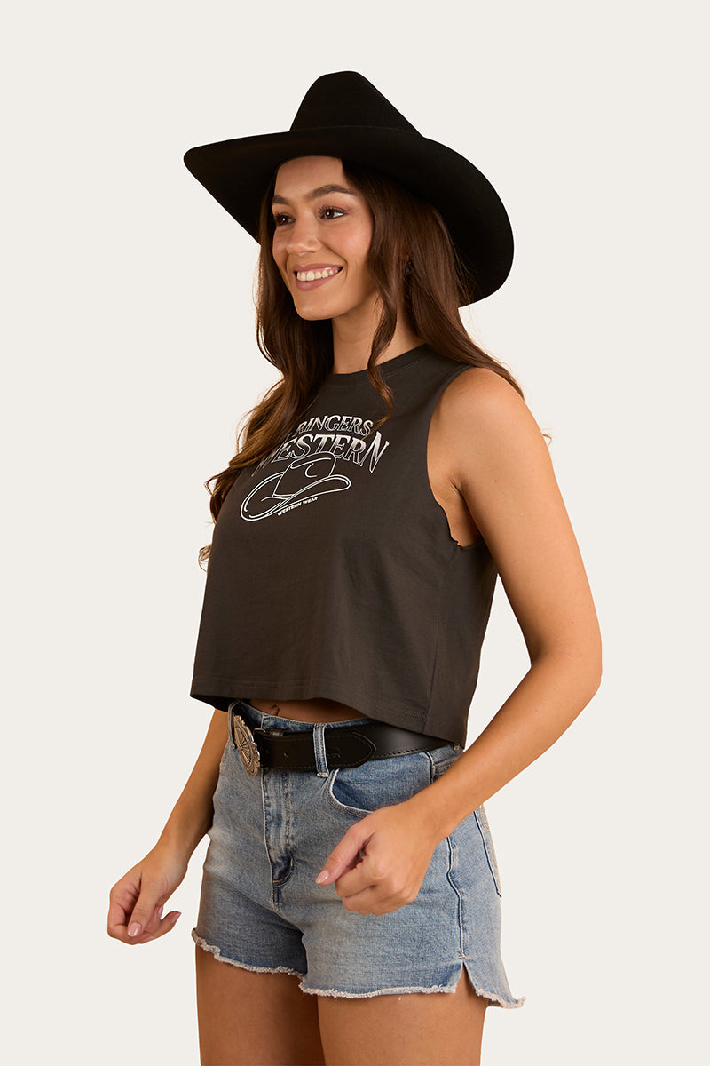 Ringers Western Chasing Cowboys Womens Crop Muscle Tank