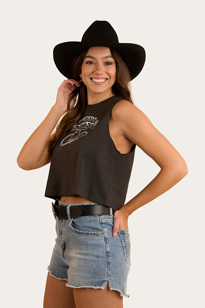 Ringers Western Chasing Cowboys Womens Crop Muscle Tank