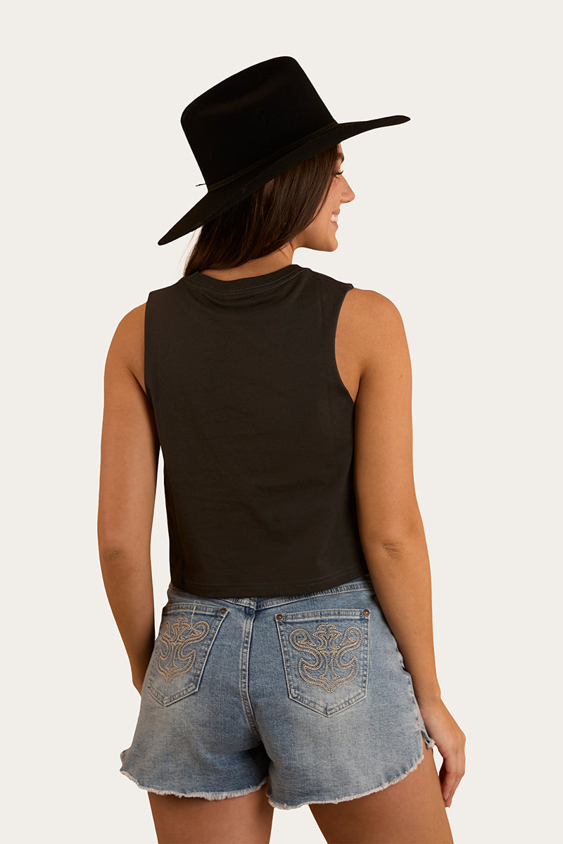 Ringers Western Chasing Cowboys Womens Crop Muscle Tank