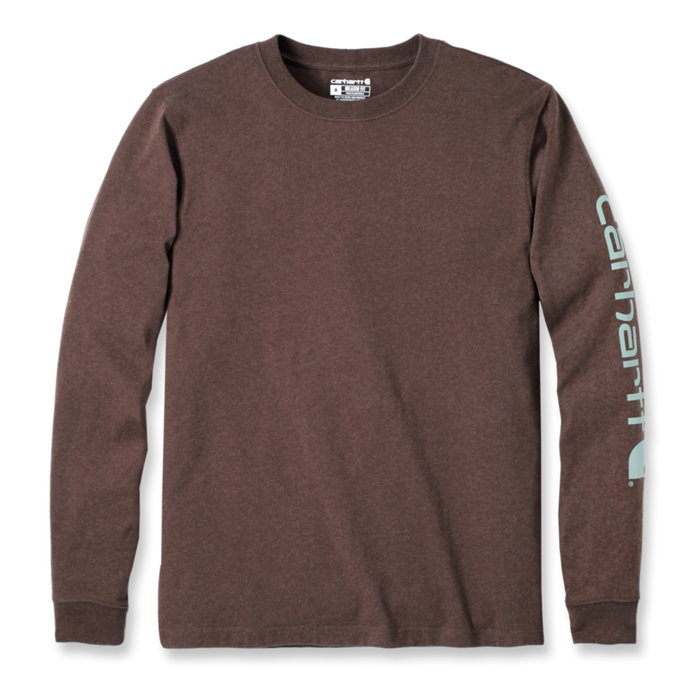 Carhartt Mens Relaxed Fit Long Sleeve T-Shirt With Sleeve Logo - Mocha Heather