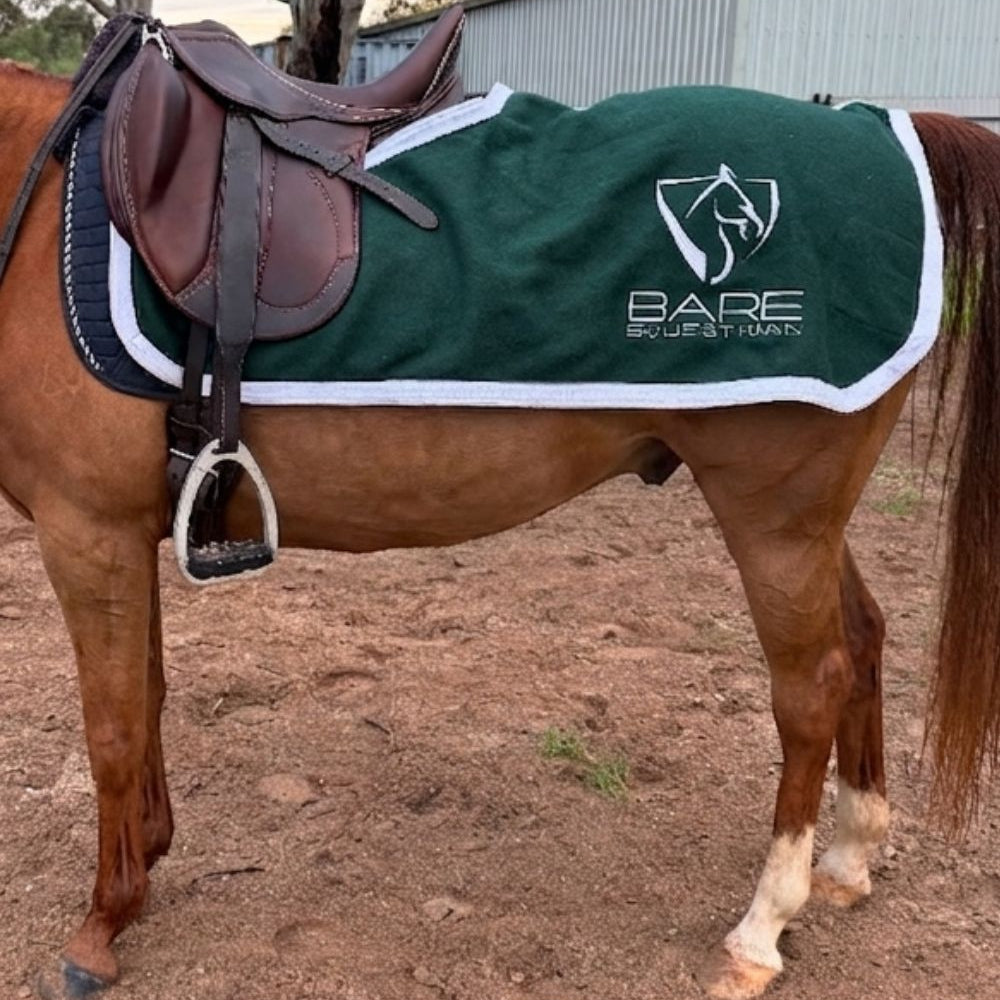BARE Equestrian Bespoke Australian Made Woollen Quarter Sheet - Green with White binding