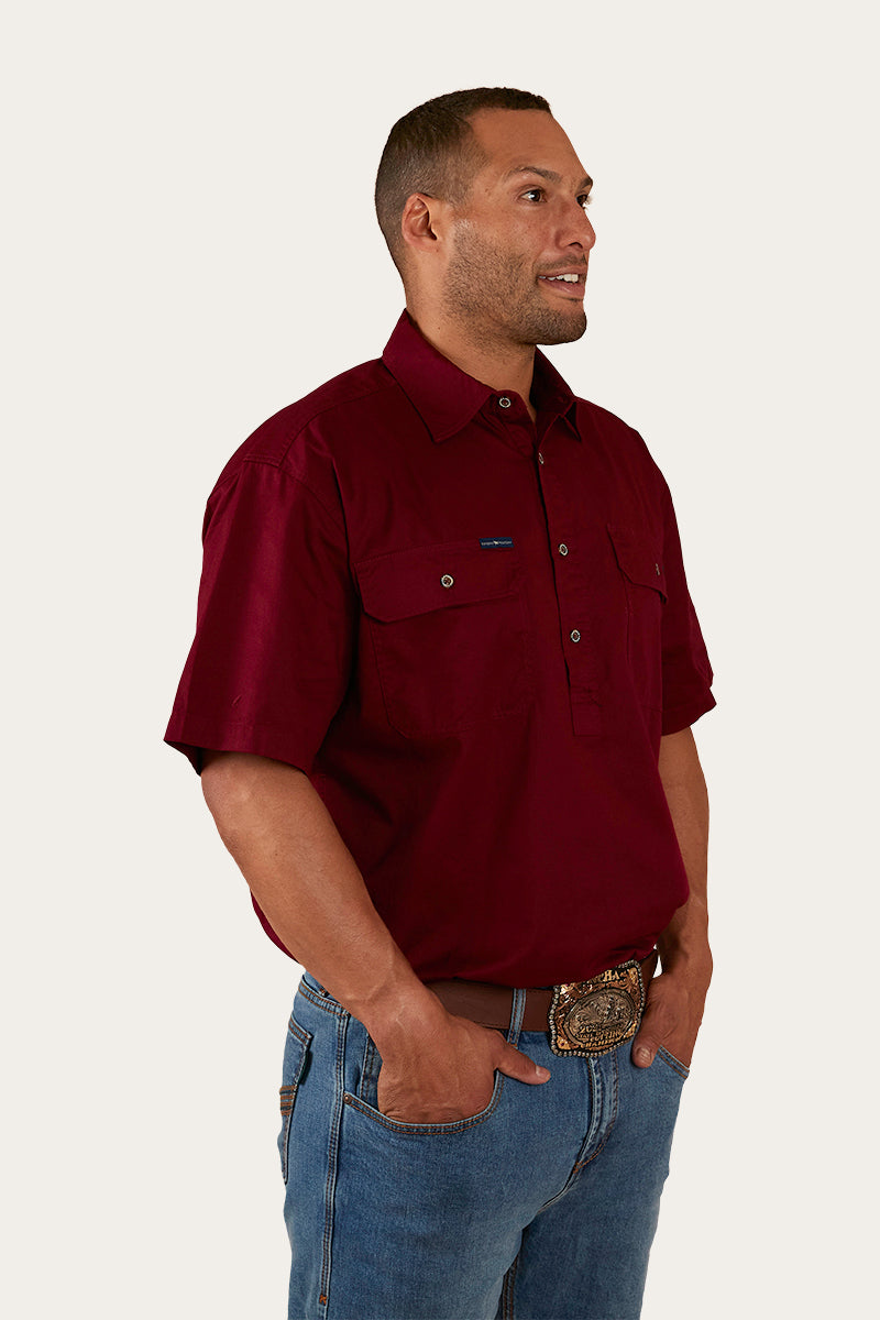 Ringers Western Pack Saddle Mens Short Sleeve Half Button Work Shirt