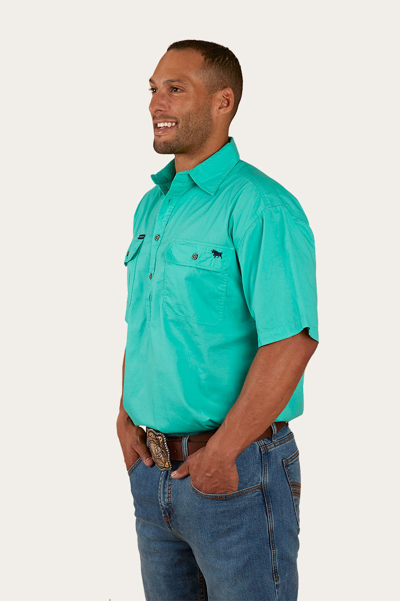 Ringers Western Pack Saddle Mens Short Sleeve Half Button Work Shirt