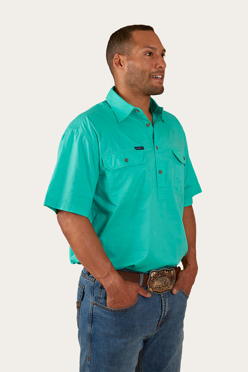 Ringers Western Pack Saddle Mens Short Sleeve Half Button Work Shirt