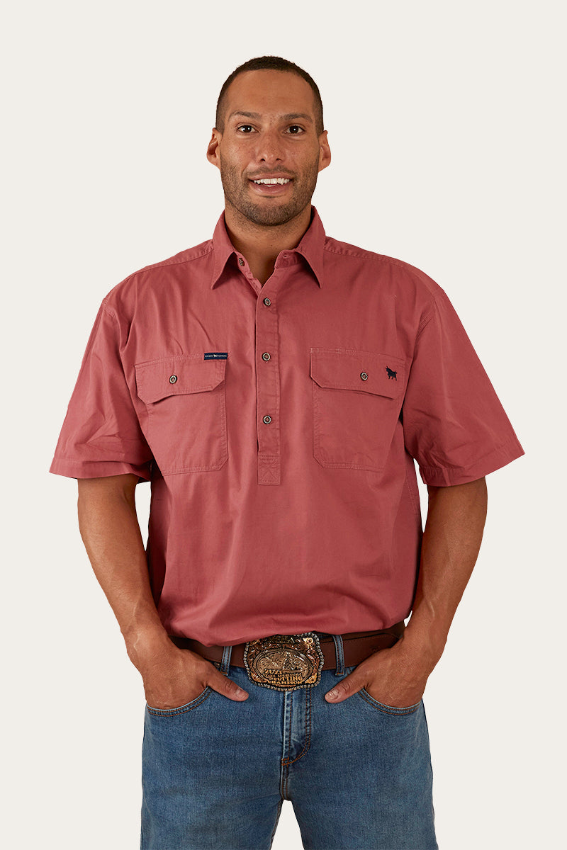 Ringers Western Pack Saddle Mens Short Sleeve Half Button Work Shirt