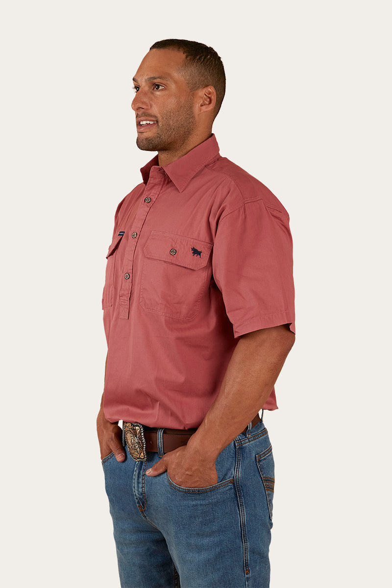 Ringers Western Pack Saddle Mens Short Sleeve Half Button Work Shirt