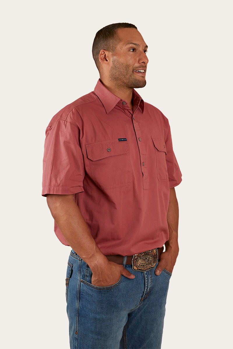 Ringers Western Pack Saddle Mens Short Sleeve Half Button Work Shirt