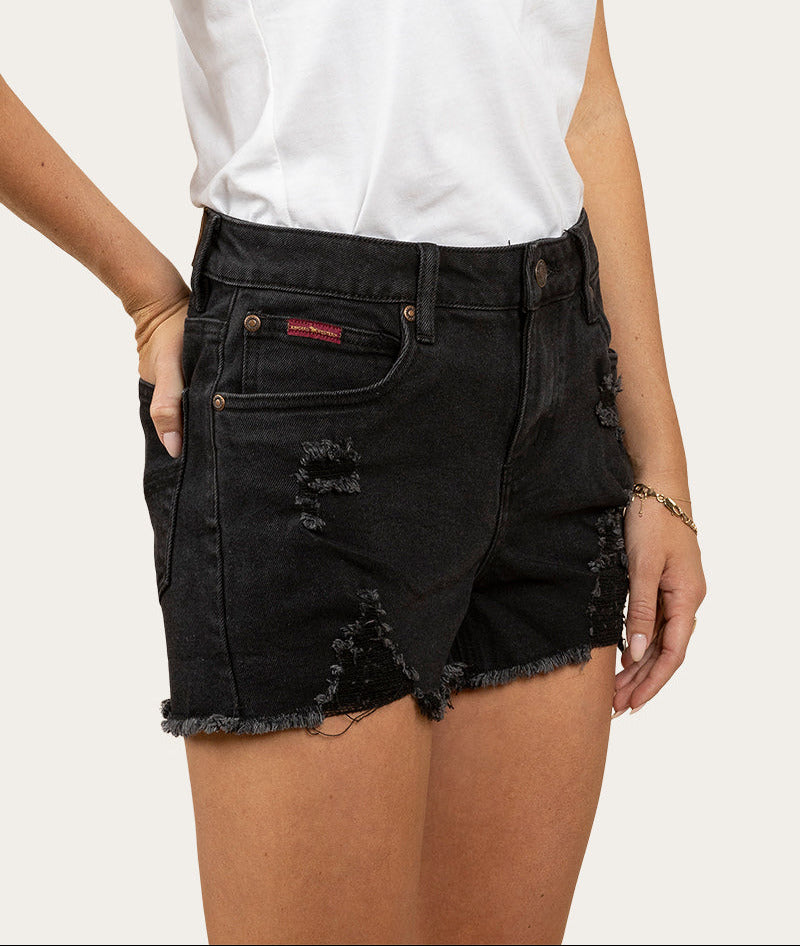 Ringers Western Jessie Womens Mid Rise Ripped Denim Short