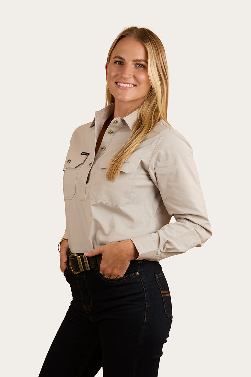 Ringers Western
Pentecost River Womens Half Button Coolmax Work Shirt - Beige