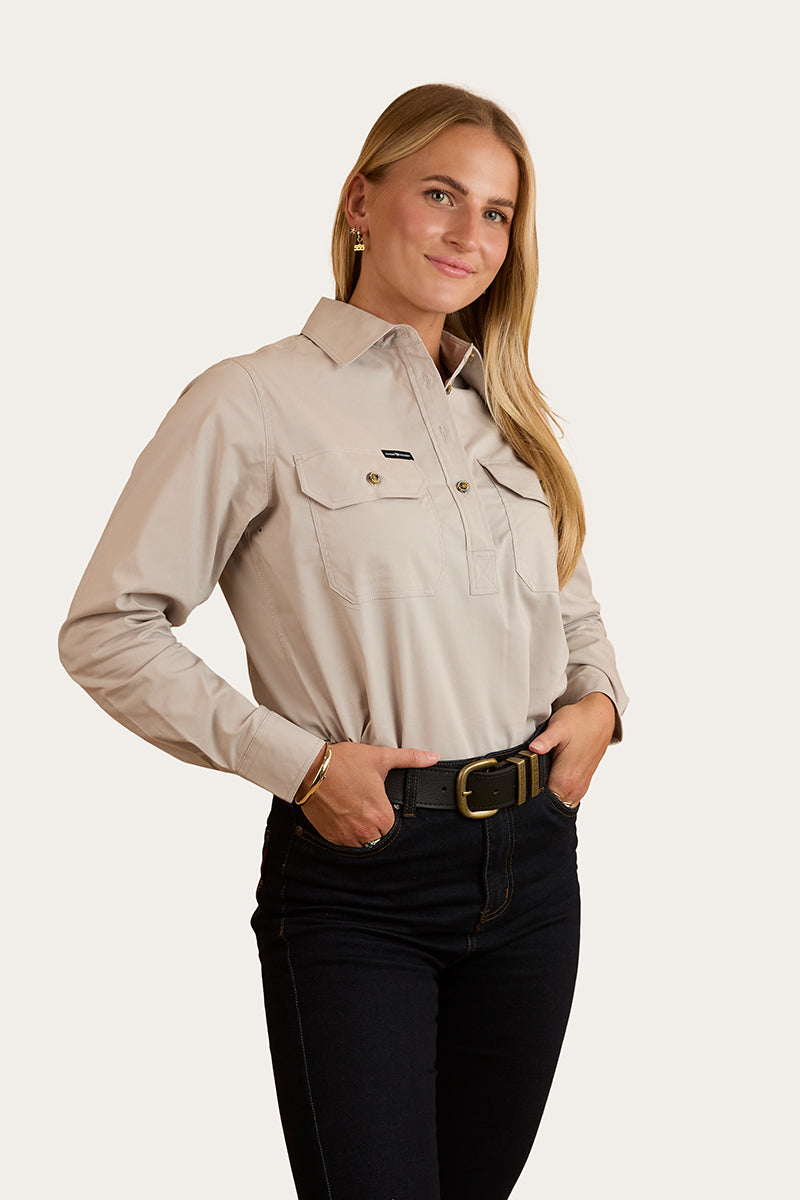 Ringers Western
Pentecost River Womens Half Button Coolmax Work Shirt - Beige