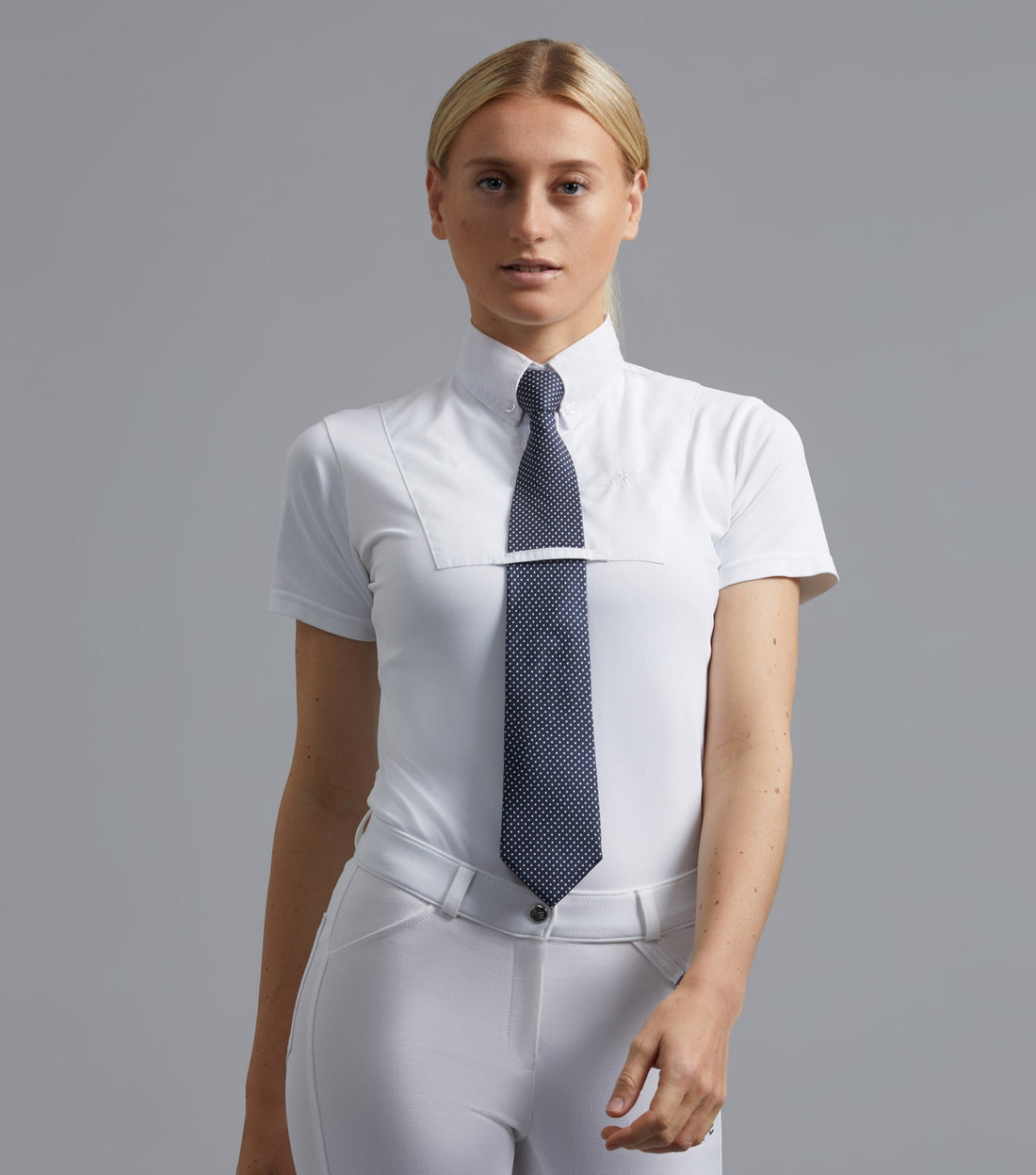 Description:Luciana Ladies Short Sleeve Tie Shirt_Colour:White_Position:1