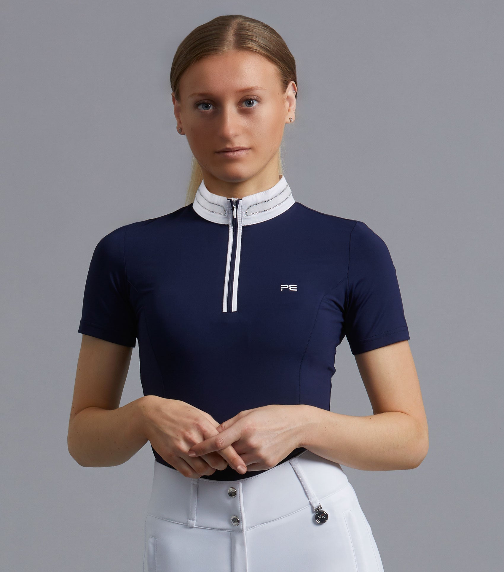 Description:Maria Diamante Show Shirt_Colour:Navy_Position:1