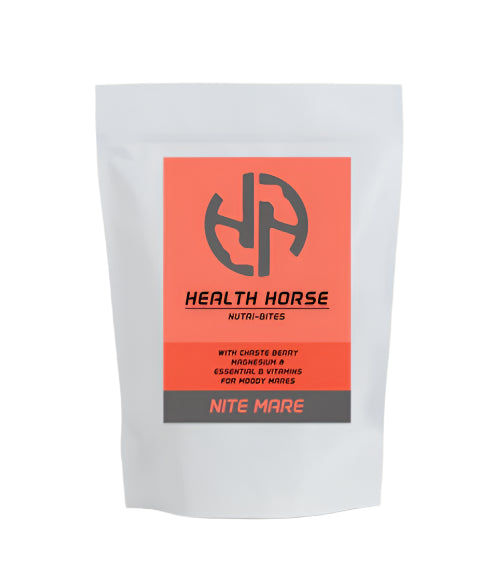 Health Horse Nite Mare supplement package on a beige background