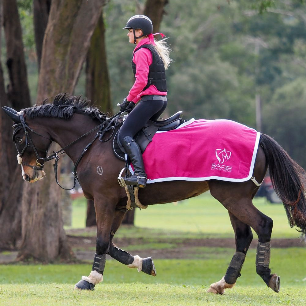 BARE Equestrian Bespoke Australian Made Woollen Quarter Sheet - Hot Pink with White binding
