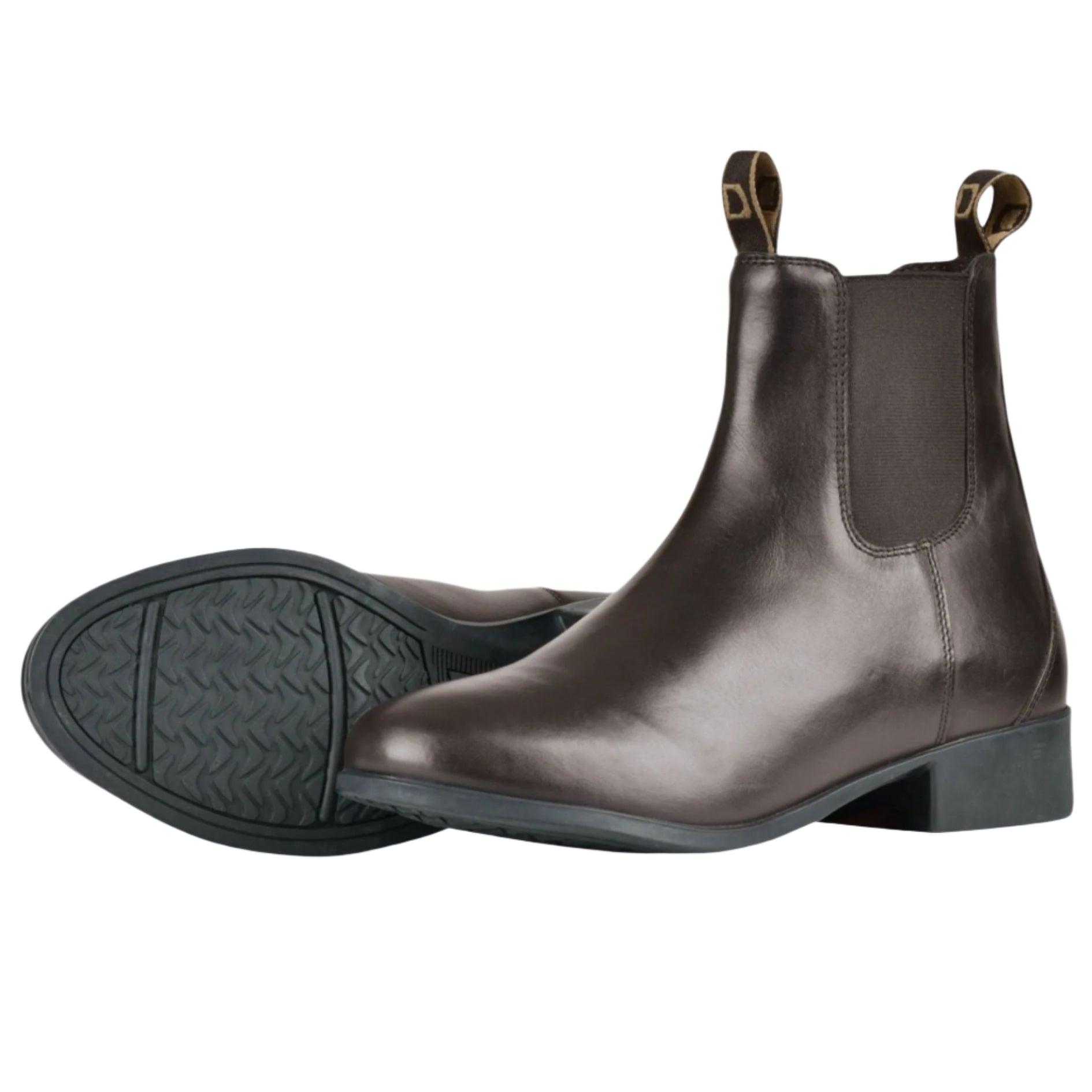 A pair of black Dublin ladies jodhpur boots with quality leather upper and a rubber outer sole.