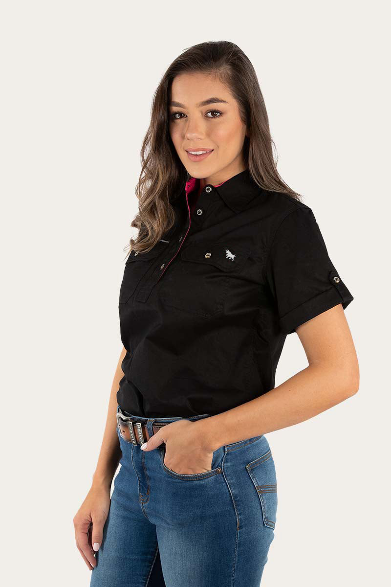 RingersWestern-Shirts_-_Work_Shirts-Womens-Jules_Womens_Half_Button_Short_Sleeve_Work_Shirt_-Black__Melon_5_WHITEBULL.jpg