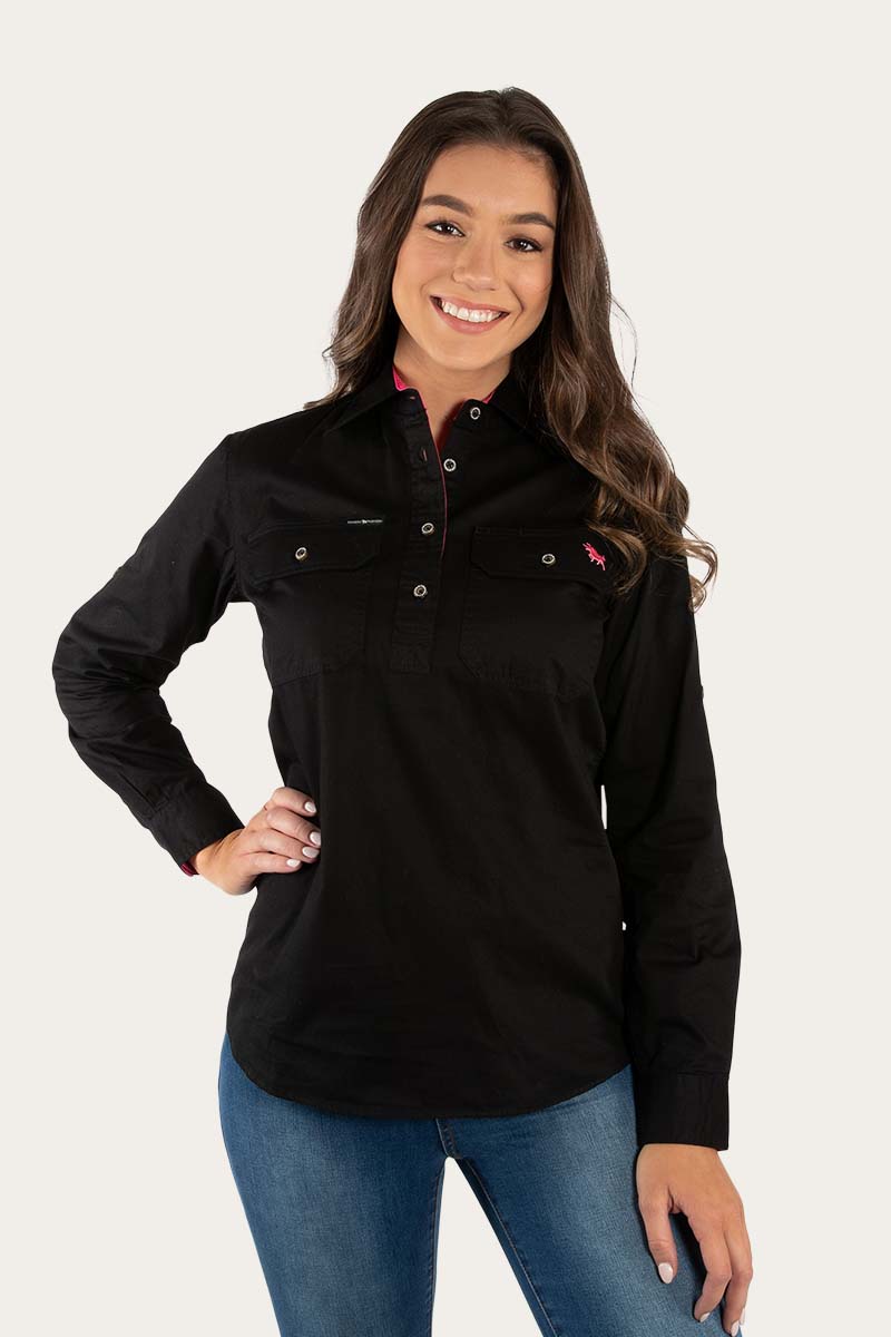 Ringers Western
Pentecost River Womens Half Button Work Shirt - Black/Melon