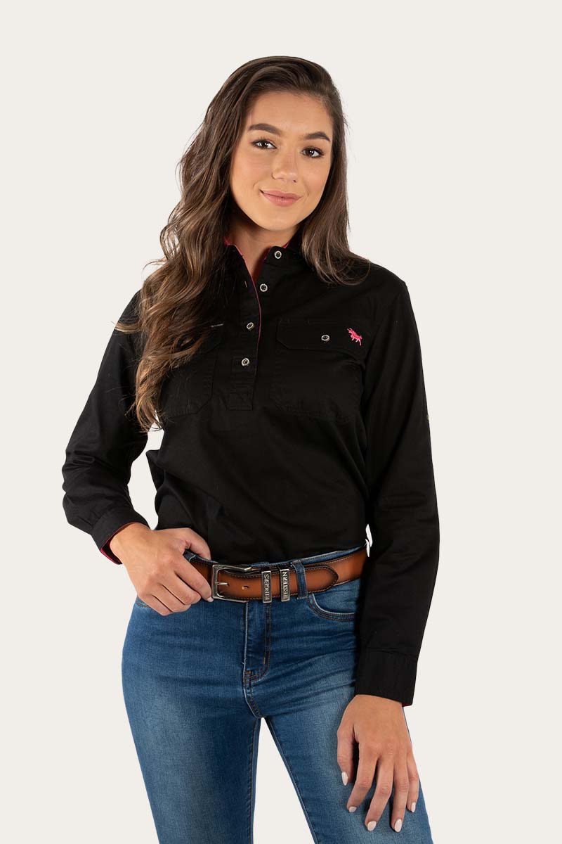 Ringers Western
Pentecost River Womens Half Button Work Shirt - Black/Melon