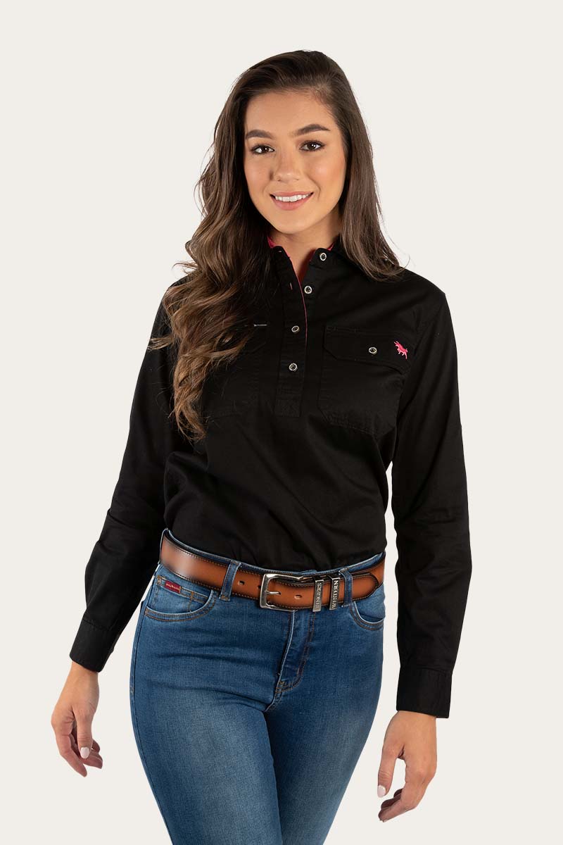 Ringers Western
Pentecost River Womens Half Button Work Shirt - Black/Melon