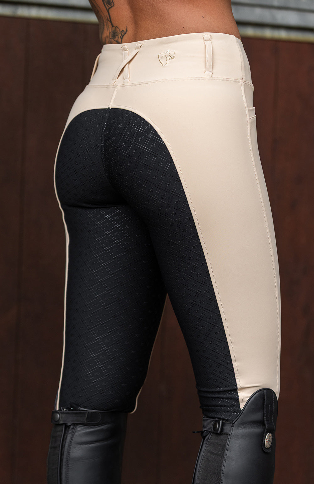 BARE Equestrian Sculpt Hybrid Riding Breeches - Stone/Black Seat