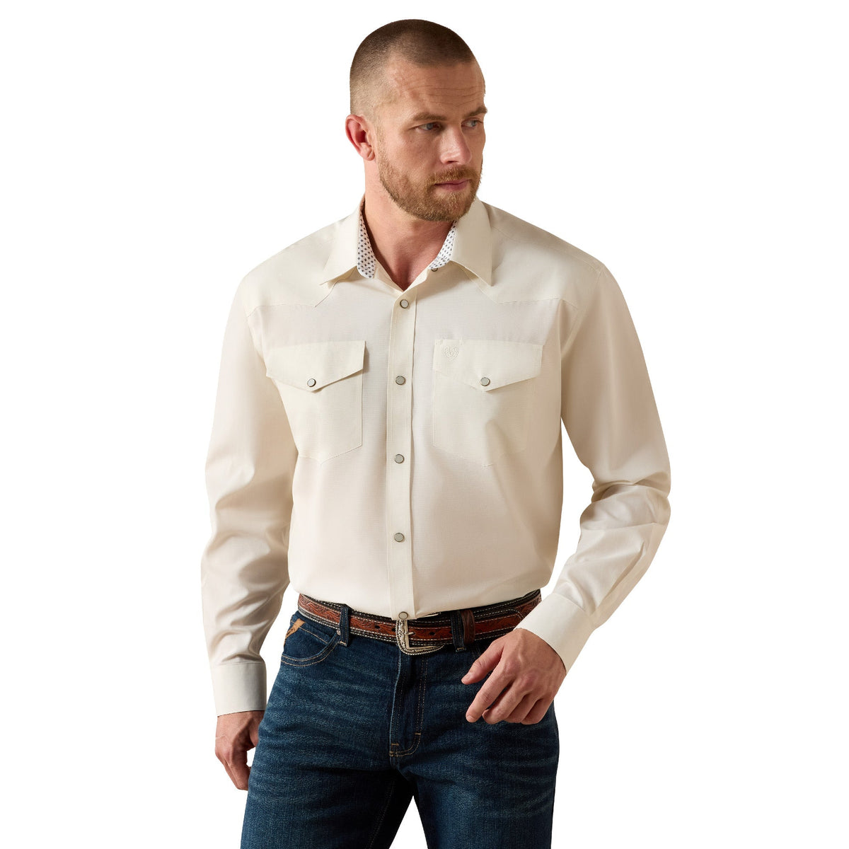 Wrinkle Free Pinpoint Oxford Classic Fit Snap Shirt - Off White