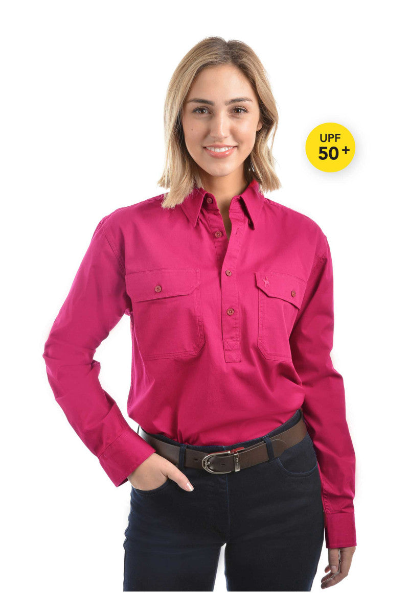 Thomas Cook Light Drill Shirt Half Placket - Hot Pink