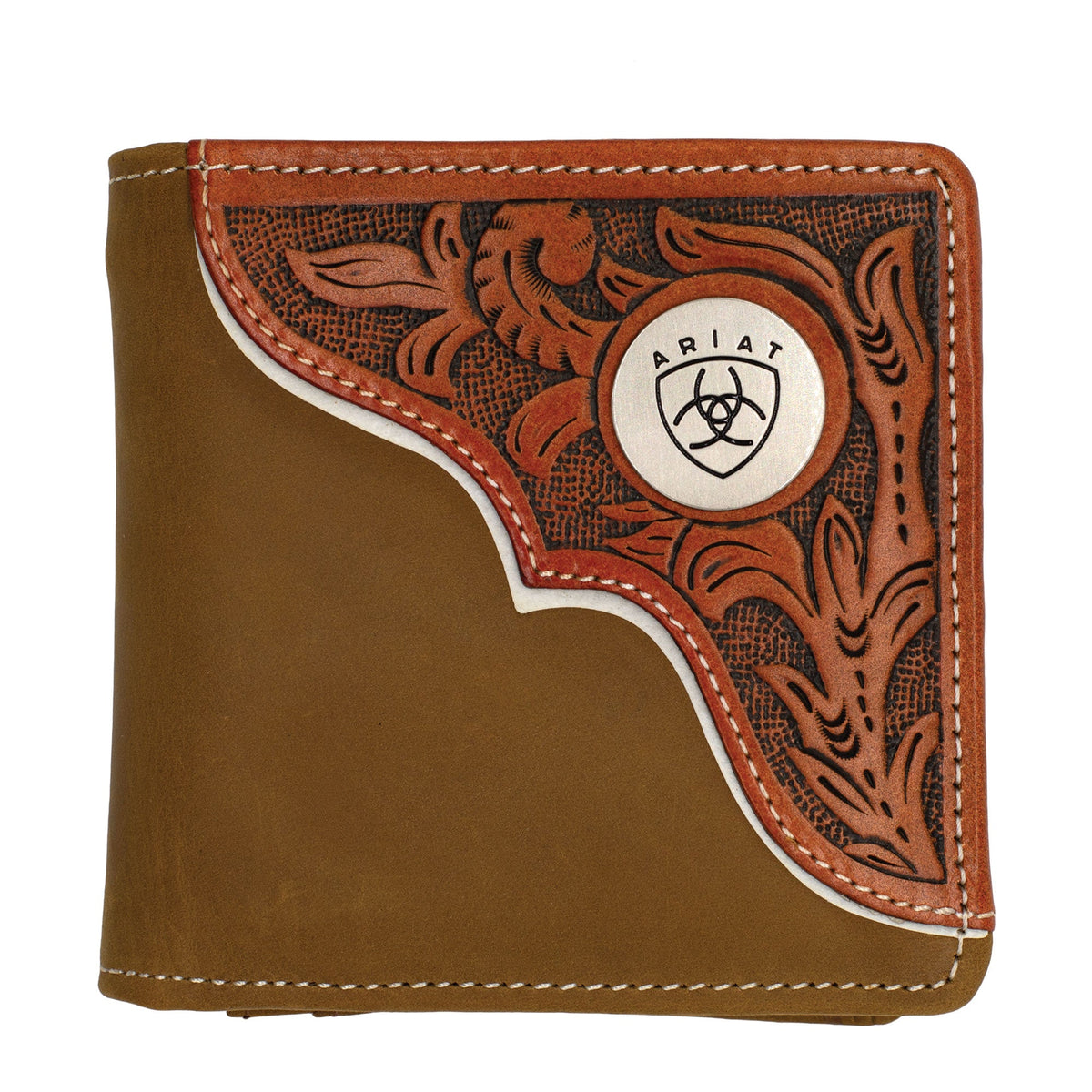 Ariat Bi-Fold Wallet - Tooled Overlay Dark Tan