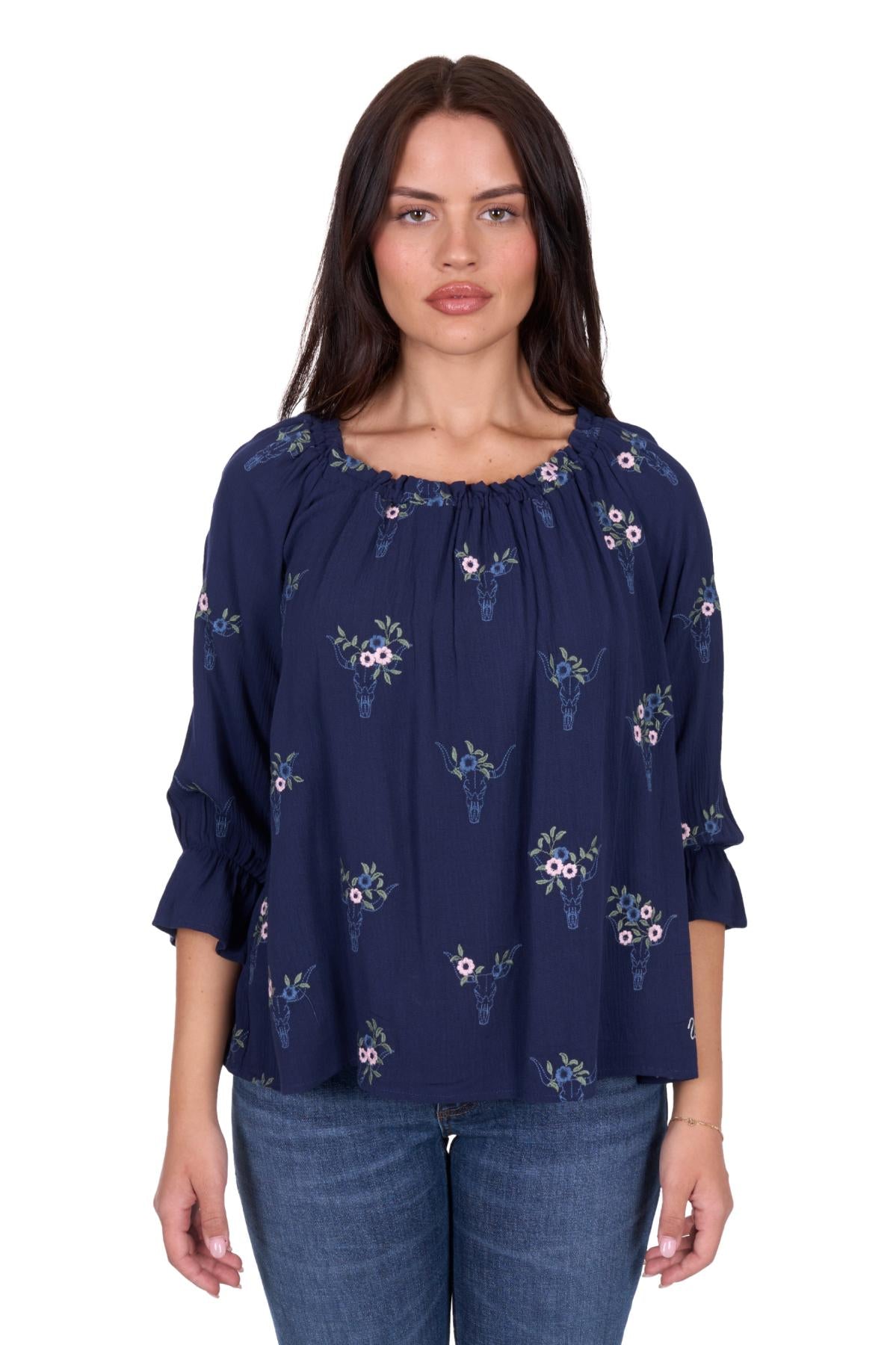 Camilla 3/4 Sleeve Blouse - Navy