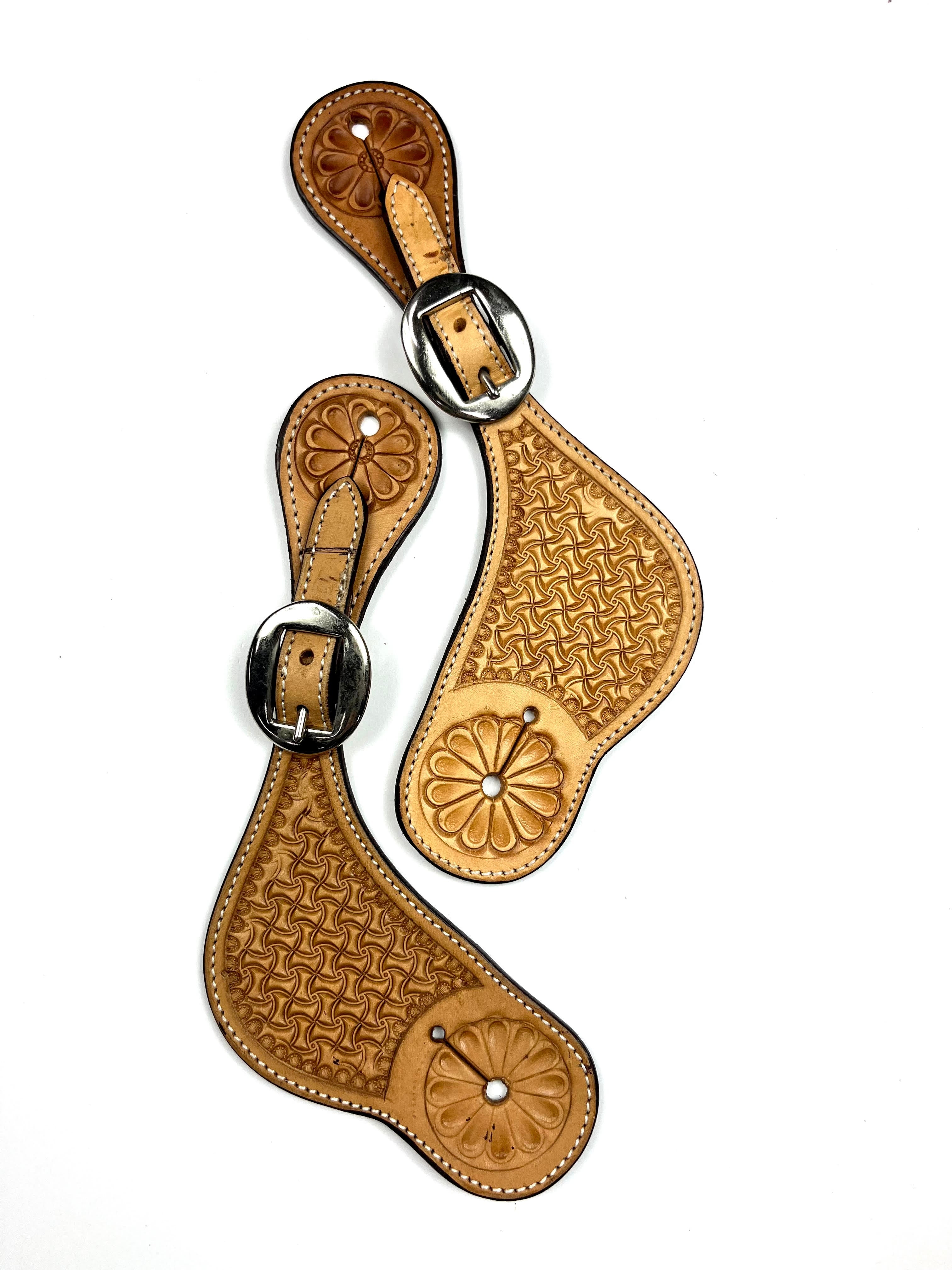 Ezy Ride Spur Strap Shaped with Weave Stamping and Flower End