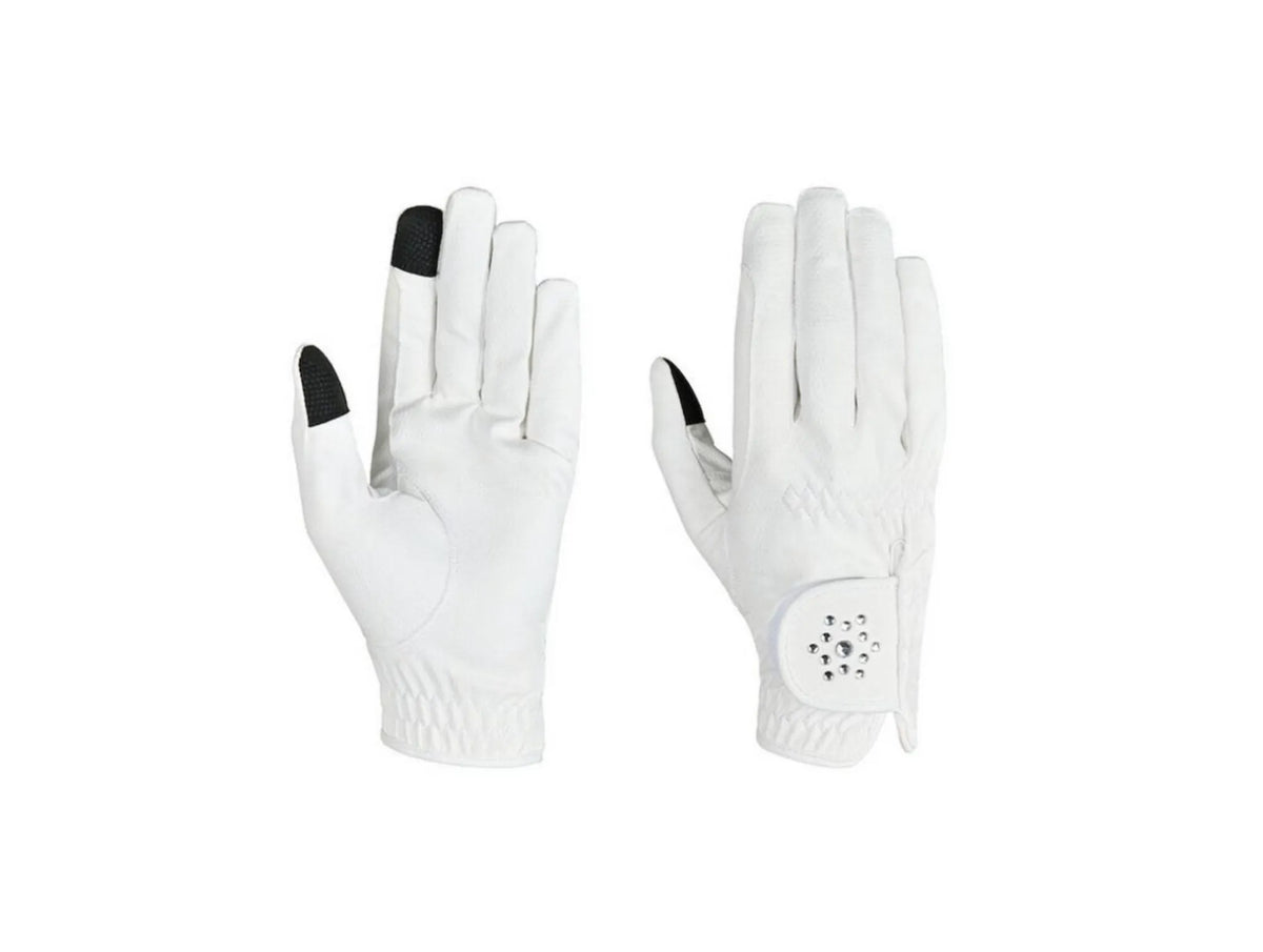 Dublin Everyday Touch Screen Compatible Bling Riding Gloves - White