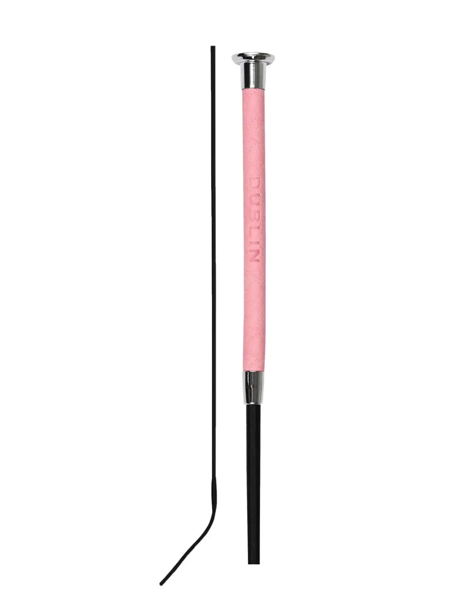 Dublin Fancy Stitch Leather Dressage Whip - Pink