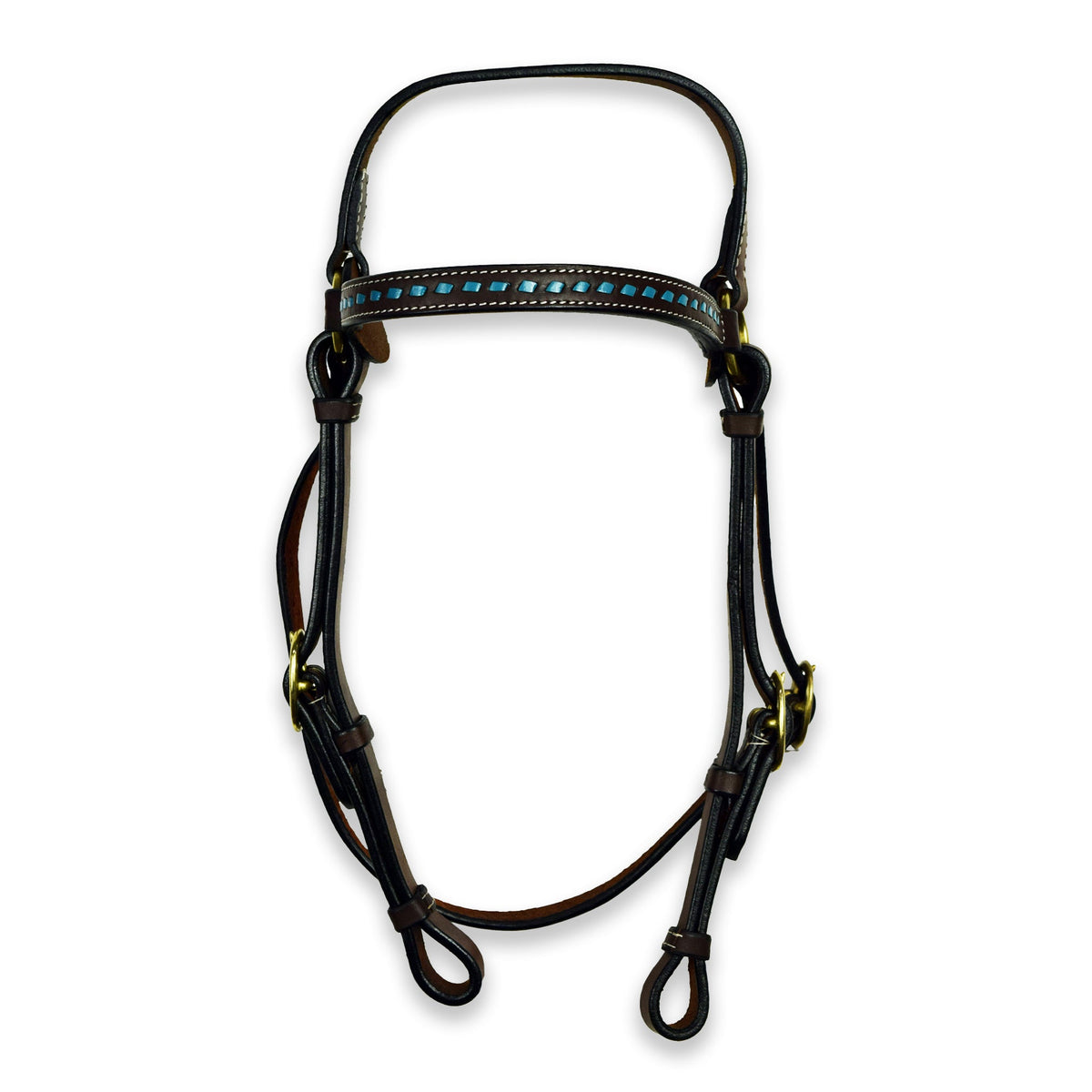 Ezy Ride Bridle Barcoo with Turq Laced Brow Oiled Harness