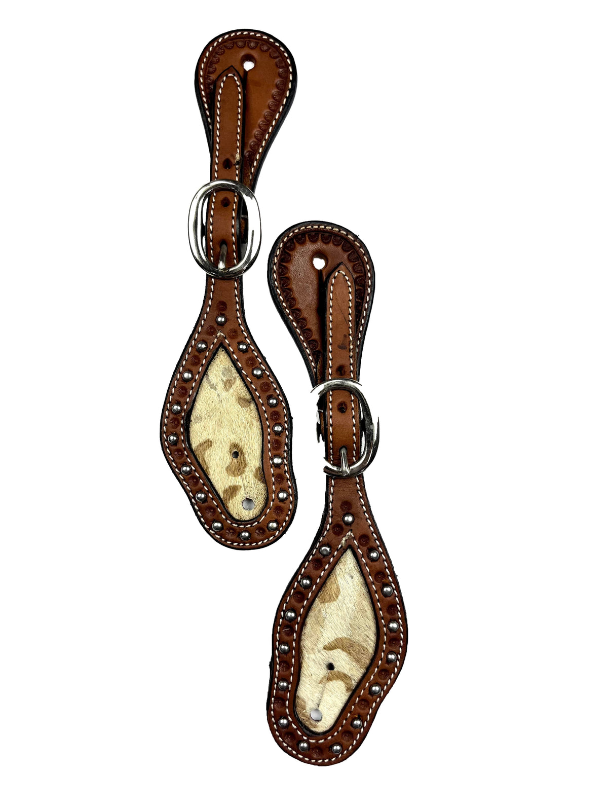 Ezy Ride Spur Strap with Leopard Print Inlay and Dots Chestnut - 2