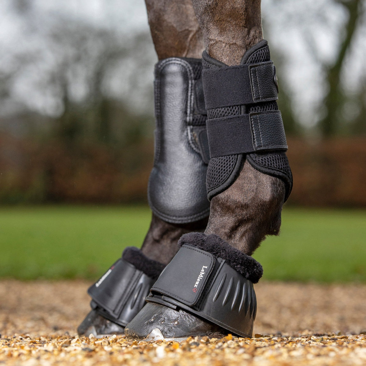 LeMieux Rubber Bell Boots with Fleece Black lifestyle