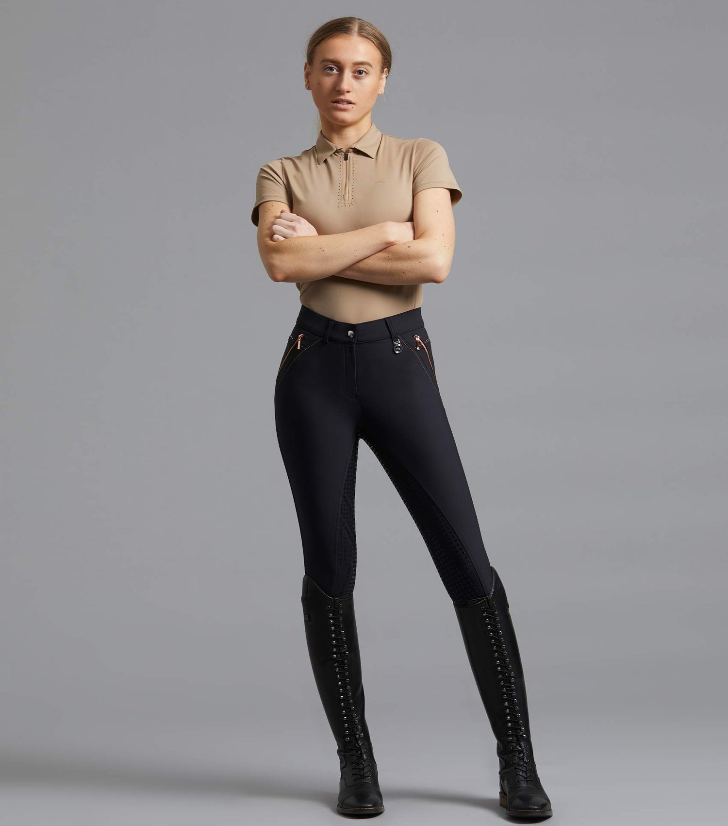Description:Milliania Ladies Full Seat Gel Riding Breeches_Colour:Black_Position:1