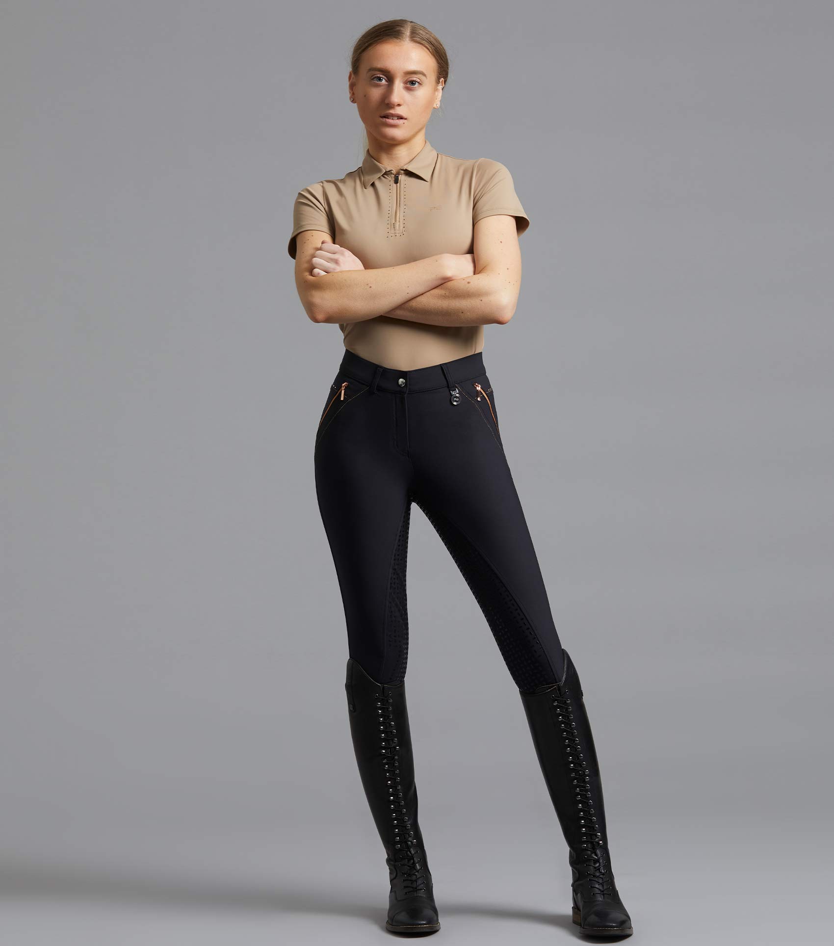 Description:Milliania Ladies Full Seat Gel Riding Breeches_Colour:Black_Position:1