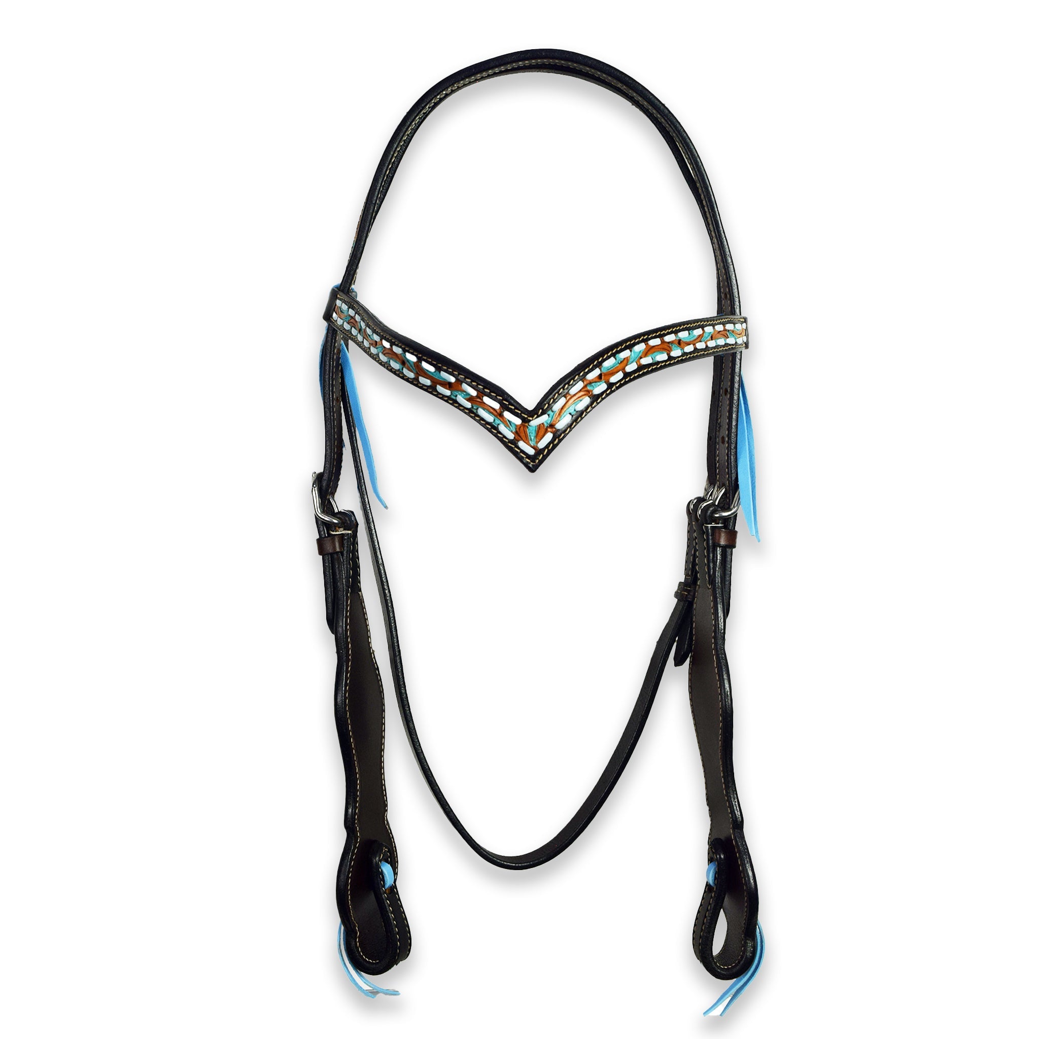 Ezy Ride Bridle V Brow with Turquoise Buckstitch Two Tone