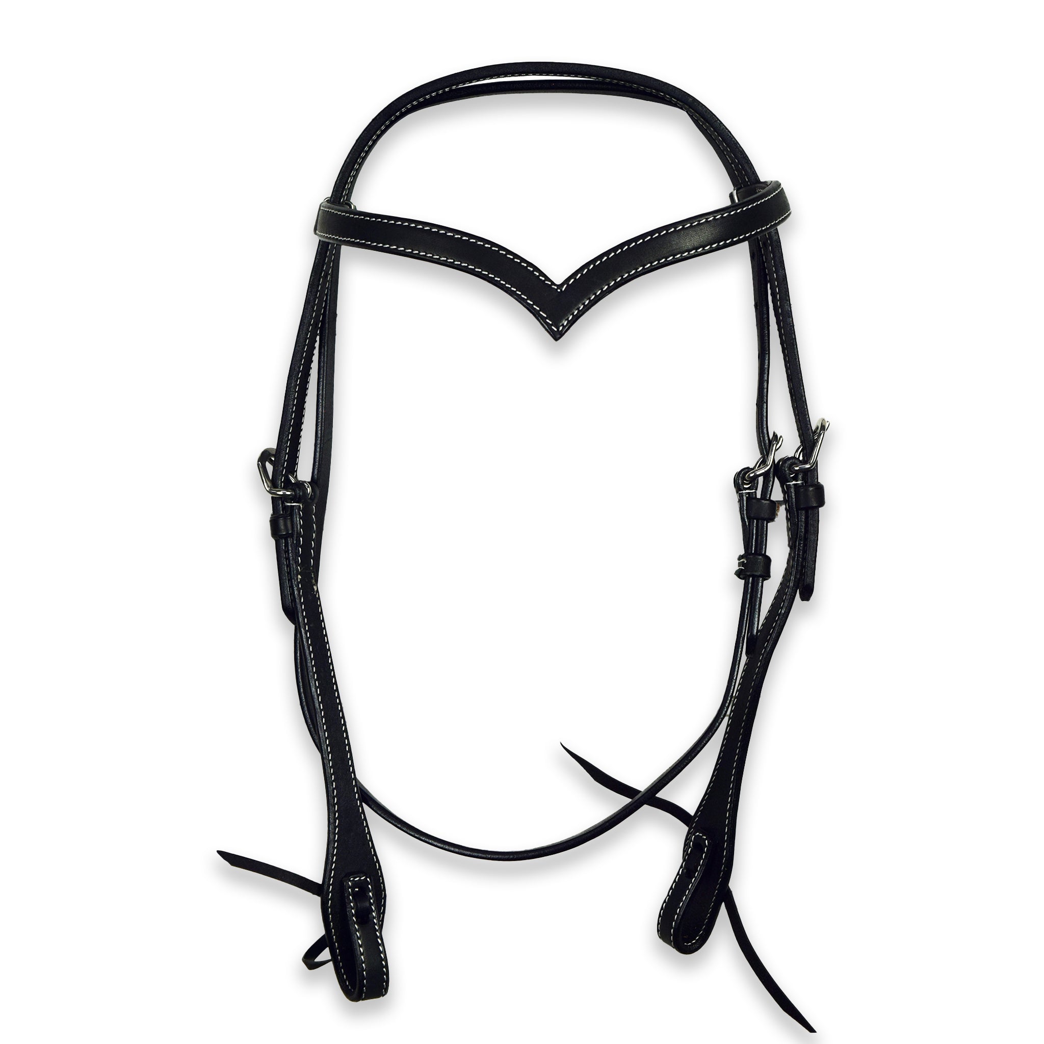 Ezy Ride Bridle Plain with V Brow and White Stitching Black